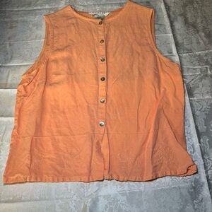 JohnPaulRichard Coral Button-Down Sleeveless Top